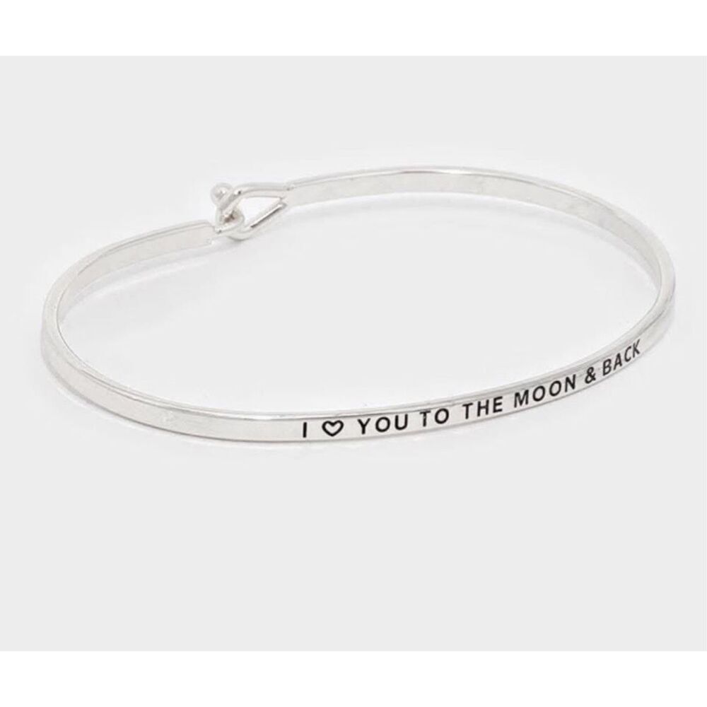 New Womens Boutique Silver I Love You To The Moon and Back Hook Bracelet in Silv